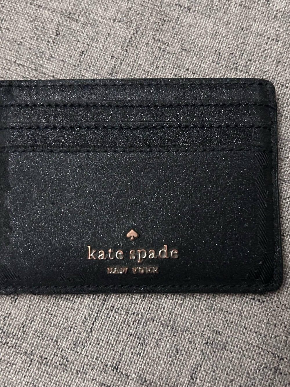 kate spade Black Glitter Card Case with Gold Logo